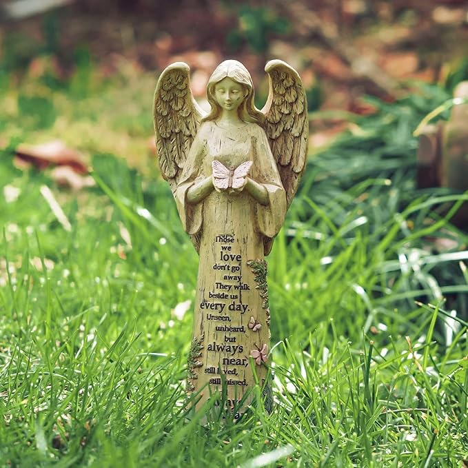DUSVALLY 10" H Resin Angel Statue, Garden Figurine Outdoor Decoration Waterproof Sculpture for Yard Lawn Porch, Healing Gift