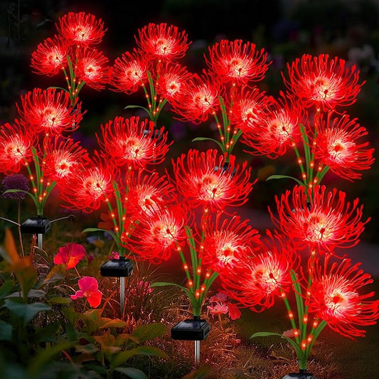 Solar Christmas Outdoor Lights Red Spider Lily – 8 Pack 24-Head Waterproof Garden Flower with Glowing Stems,Decorative Solar Powered Yard,Patio & Lawn Decor,Holiday & Gardening Gifts for Women Grandma