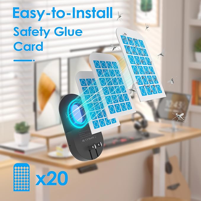 Fly Trap Indoor, 3 in 1 Plug-in Fruit Fly Trap, 4 Trap Black and 20 Glue Cards, Fruit Fly Traps for Indoors, Flying Insect Trap for Gnat, Moth, Mosquito, Suitable for Every Part of The Home