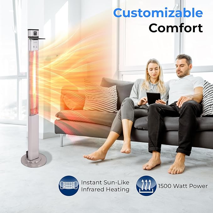 SereneLife Infrared Patio Heater, Electric Patio Heater for Indoor/Outdoor Use, Portable Table Heater with Remote Control, 1500 W, for Restaurant, Patio, Backyard, Garage, Decks (Silver)