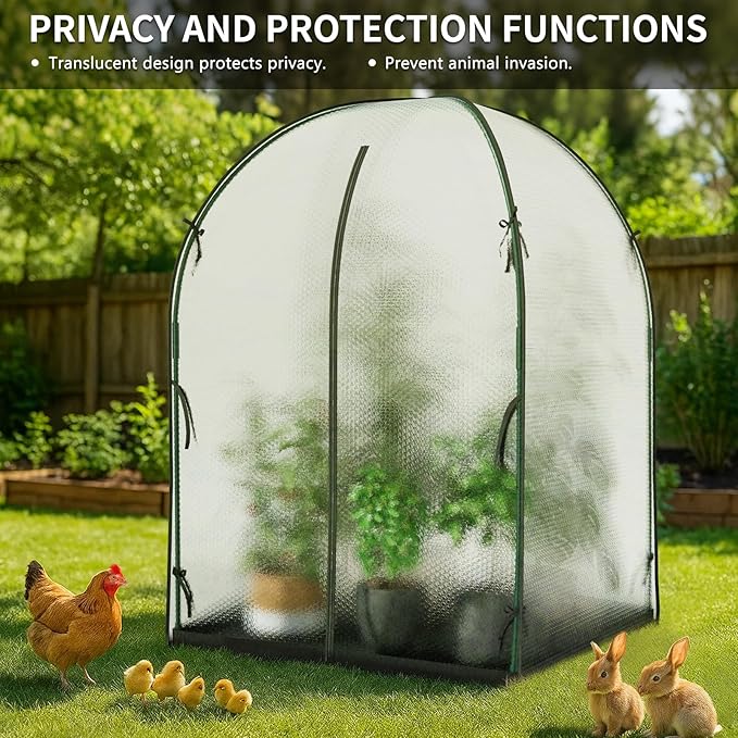 SUNYRISY Greenhouse for Outdoors with Waterproof Pad, Thick Bubble Film Cover Portable Small Mini Green House Kit for Outside, Walk in Zippered Door Grow Tent Plant Cover, 47" L x 47" W x 71" H