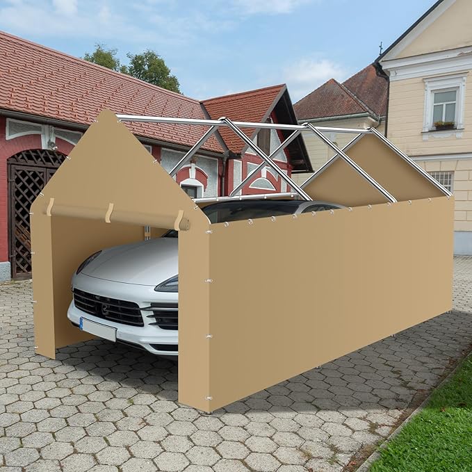 Carport Canopy Sidewalls for 10'x20'x9.35' Carport with Ball Bungee Cords, Replacement Covers Canopy Walls for Car Tent Garage(Sidewalls Only) (Khaki)