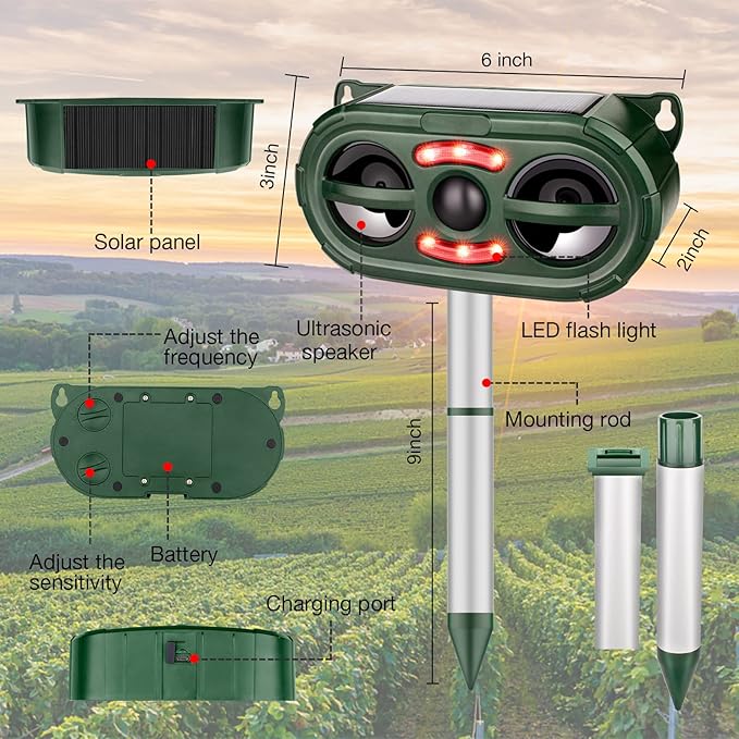 Animal Repellent Outdoor,Solar Pest Animal Repellent Outdoor,Squirrel Repellent,Racoon Repeller,Effective Deer Repellent Devices with Motion Sensor & Flashing Light for Yard Garden（2 Pcs）