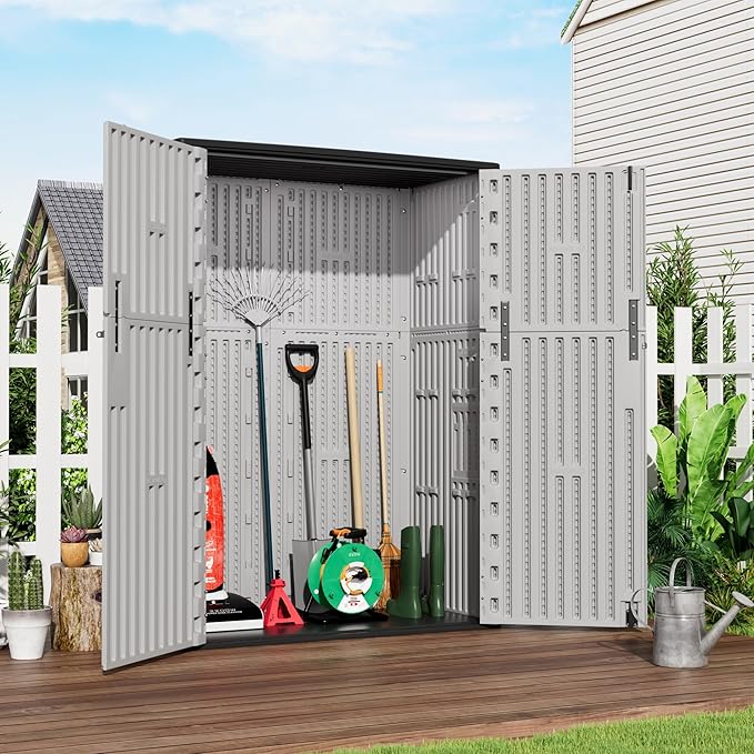 Outdoor Storage Shed Waterproof,Resin Storage Sheds Outdoor with Floor,Outdoor Storage Cabinet for Garage Storage, Pool Storage, Bike, Garden (57Cu.ft)