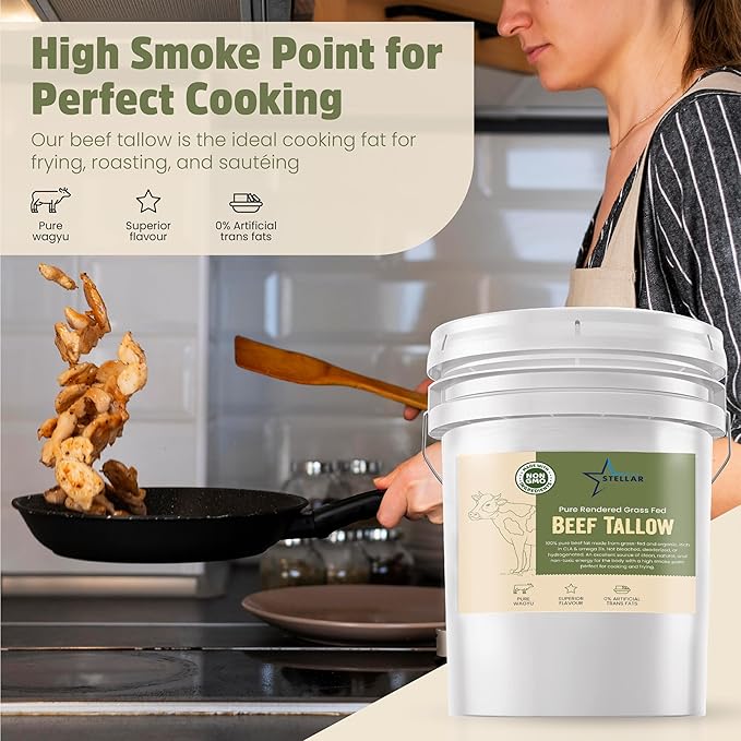 Stellar - Beef Tallow - 100% Grass-Fed & Finished - Good for Cooking, Baking and Frying - Food Grade - 10 LBS