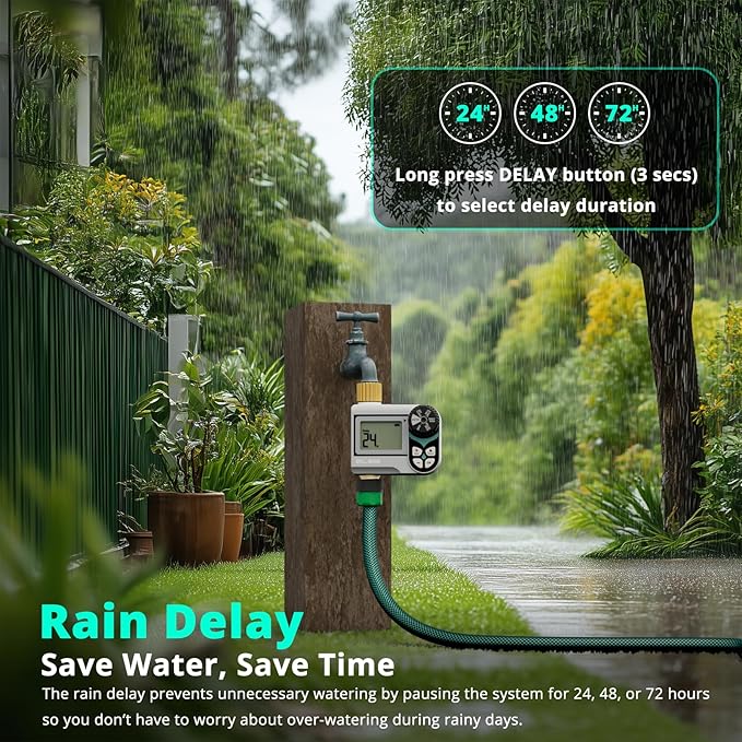 [2 Pack] QUOBAS Low Pressure Water Timer for Garden Hose, Automatic Sprinkler Timer with Brass Inlet & Outlet, Rain Delay/Manual Watering/Automatic Watering System for Yard, Lawn, and Rain Barrel