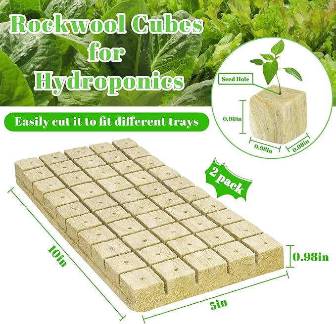 Legigo 1 Inch Rockwool Cubes Seed Starter Plugs for Hydroponics, RockWool Planting Grow Cubes for Hydroponic Tower Garden Soilless Cultivation Plants Germination Cutting Clone (2 Sheet, 100 Plugs)