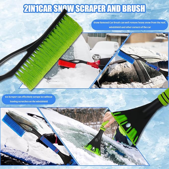 Uiifan 24 Pcs 24" Snow Brush and Ice Scrapers for Car Windshield Windows Detachable No Scratch Scraper for Ice and Snow Removal Winter with Foam Grip Trucks SUVs (Red,Orange,Blue,Green)