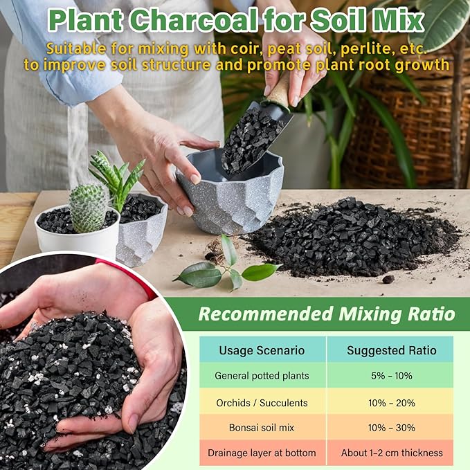 Legigo 4QT All Natural Horticultural Charcoal- Activated Hardwood Plant Charcoal for Soil Amendment, Conditioning Bonsai Soil, Succulent, Terrarium Supplies, Indoor Plant Potting Soil