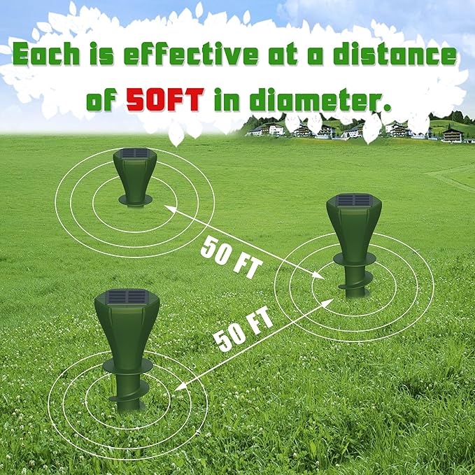 4 Packs Solar Mole Repellers, Gopher Deterrent Device with Vibrating Motor & Spiral Drill Ground Stake, IP65 Waterproof Lawn Garden Yard Pest Repellents Driving Away Vole Groundhog Snakes