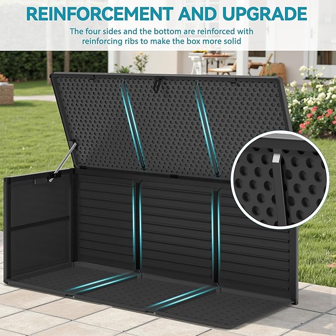 Resin Deck Box, 130 Gallon Outdoor Storage Box with Lockable Lid, Waterproof Patio Storage for Garden Tools & Outdoor Accessories (Dark Black)