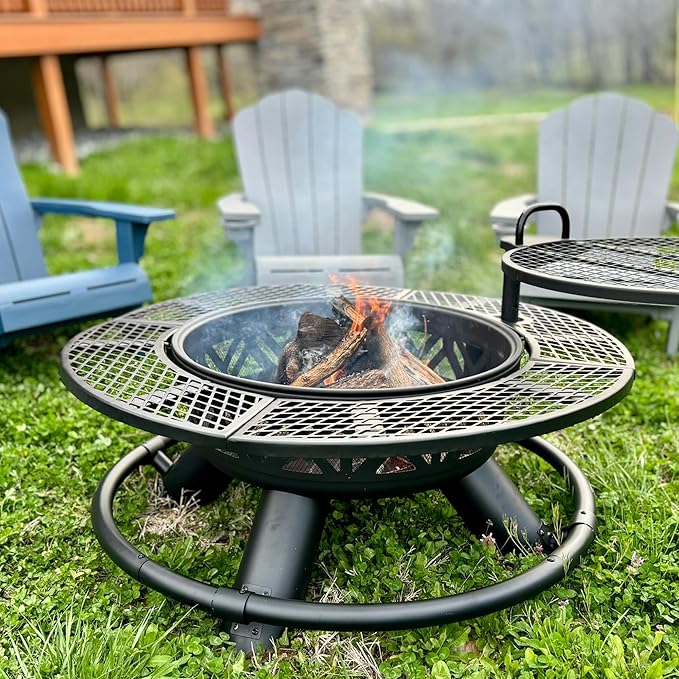 Red Mountain Valley 47" Outdoor Fire Pit with Adjustable Grill, 2-in-1 Metal Outdoor Fireplaces, Large Patio Wood Burning Fire Pits for Outside, Ideal for Backyard, Patio, Party