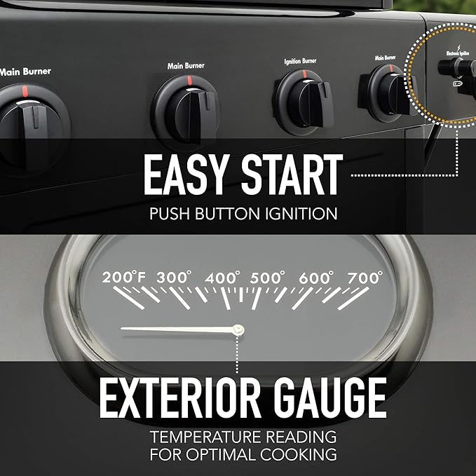 Kenmore 4-Burner Gas Grill with Side Burner, Outdoor BBQ Grill, Propane Gas Grill, Cast Iron Cooking Grates, Electronic Ignition, Warming Rack, Open Cart Design, 53000 BTUs, Black