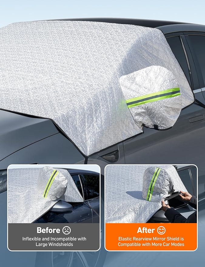 AstroAI 4-Layer Windshield Snow Cover for Ice, UV, Frost - Wiper & Mirror Protector, Windproof Sunshade for Cars, Compact SUVs