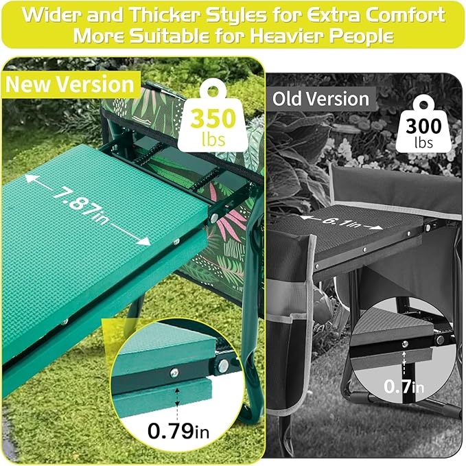 Garden Kneeler and Seat Stool with 2 Large Tool Bags and Soft Kneeling Pad Heavy Duty Garden Foldable Bench for Gardening Lovers (2 Tool Bags)