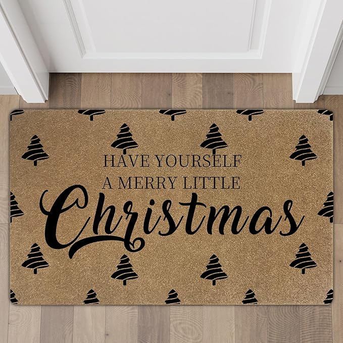 Christmas Faux Coir Door Mats Outdoor, Christmas Tree Door Mat for Home Outside Entryway, Winter Xmas Holiday Welcome Doormat for Indoor Outdoor Porch Entrance, 17x30 Inch