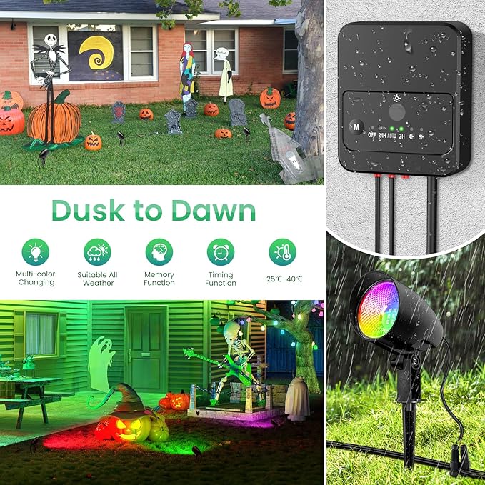 ZZXX 20W RGB Halloween Color Changing Landscape Lights Low Voltage Landscape Lighting IP66 Waterproof LED Outdoor Spotlight with Photocell Sensor for Patio Garden Yard Christmas Decoration (6 Pack)