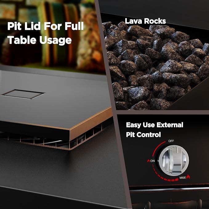 Ciays Propane Fire Pits 28 Inch Outdoor Gas Fire Pit, 50,000 BTU Steel Fire Table with Lid and Lava Rock, Add Warmth and Ambience to Gatherings and Parties On Patio Deck Garden Backyard