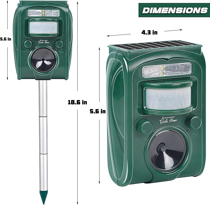 Lulu Home 2 Packs Ultrasonic Animal Repeller, Weatherproof Solar Powered Rodent Repeller with Motion Activated Flashing LED Light, Repel Dogs, Cat, Squirrels, Raccoon, Rabbit, Fox & More