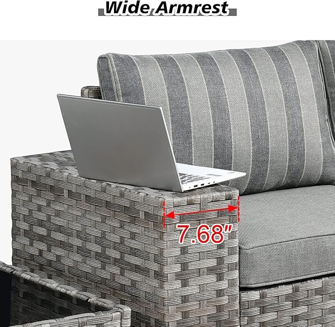 HOOOWOOO 12 Piece Modular Patio Outdoor Sectional Furniture Sofa Set,Wicker Conversation Set,Out Door Couch Set with Wide Arm for Outside All Weather(Grey Stripes)