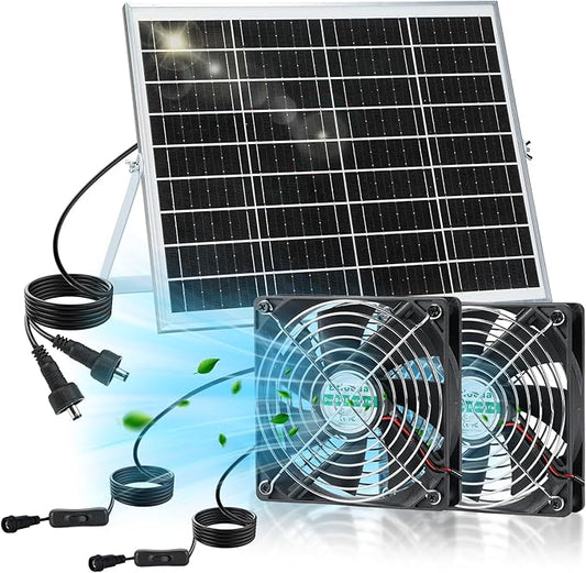 Solar Fans for Outside, 19.6 Ft Total Cable, IP68 Waterproof, 25W 18V Solar Powered Exhaust Fan Kit, 4.7 Inch Chicken Coop Fan Waterproof Fans for Chicken Coops, Greenhouses, and Shed