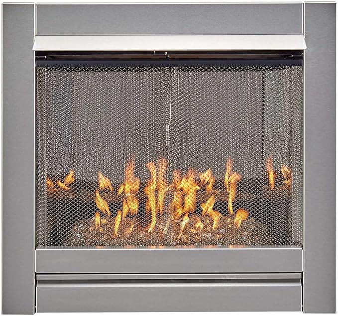 Duluth Forge Ventless Stainless Outdoor Gas Fireplace Insert with Reflective Crystal Glass Media - 24,000 BTU, Manual Control - Model# DF450SS-G