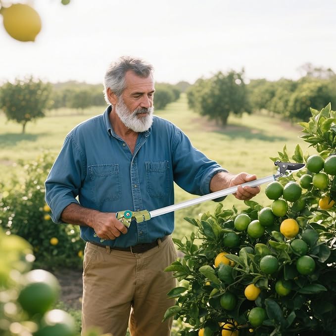GARTOL Cut & Hold Long Reach Pole Pruner, 32 Inch Lightweight Tree Trimmer Long handle Pruner, Cuts up to 1/2 Inch, One-Hand Garden Pruning Shears for Branches Trimming, Fruit Picking