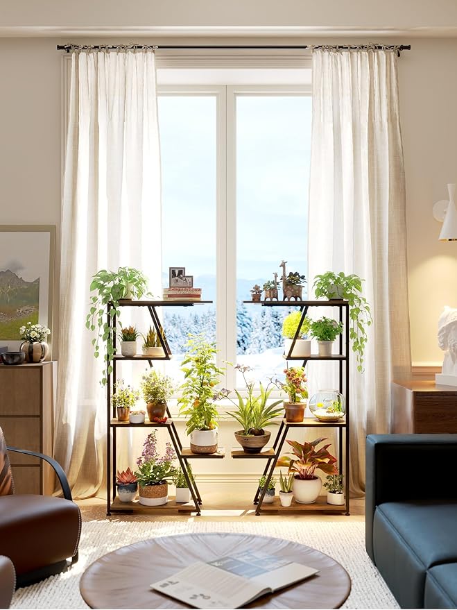 Plant Stand Indoor with Grow Lights: 5 Tier Small Corner Shelf Metal Tower Lighted Black Modern Display Rack for Living Room Bedroom Office