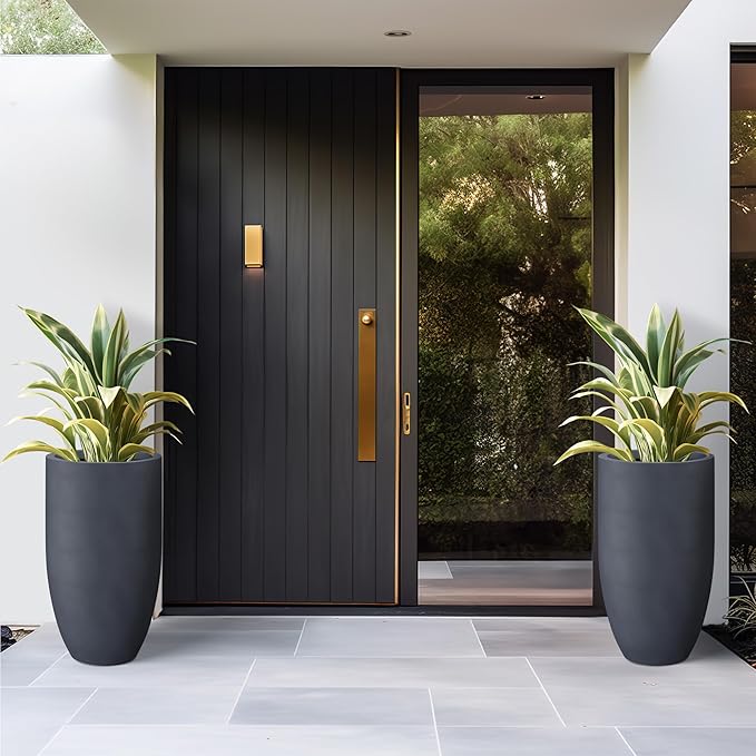 Kante 24 Inch Tall Round Concrete Planter, Large Indoor Outdoor Plant Pots with Drainage Hole and Rubber Plug, Modern Decorative Garden Pots for Home Patio Porch, Charcoal