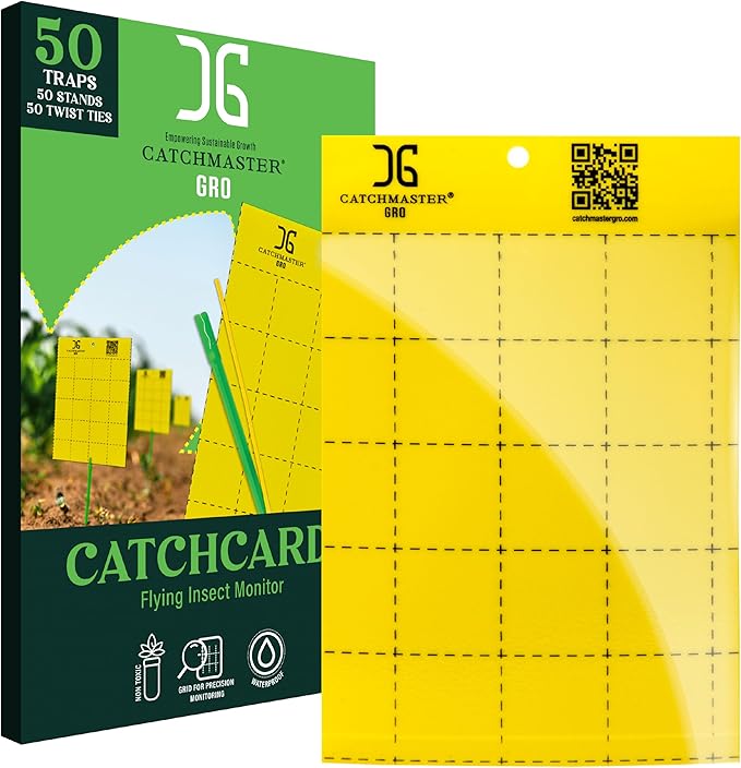 Catchmaster GRO Yellow Large Double Sided Sticky Traps 50PK, Adhesive Bug & Fruit Fly Trap, Pest Control for Home, Farm, Garden, Hydroponics & Greenhouse, Protect Live Plants Indoor & Outdoor