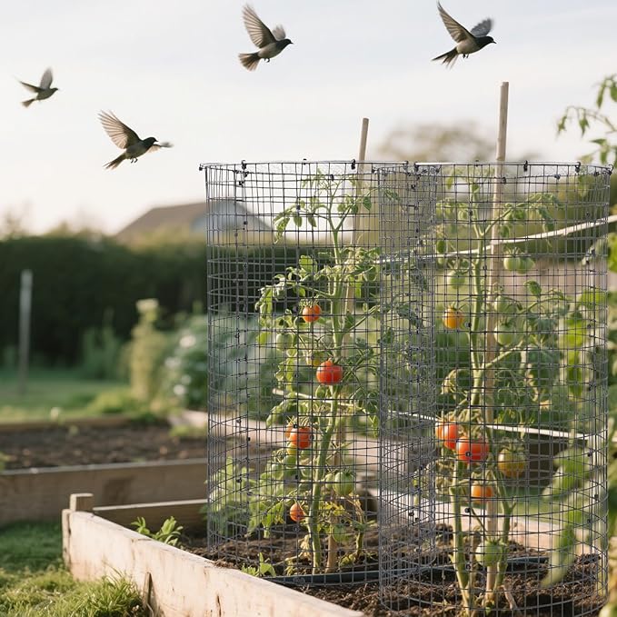 30 Pcs 24'' x 12'' Large Wire Plant Protector from Animals With Metal Cover, 10 Pack Metal Plant Cage Chicken Wire Cloche with 10Pcs Metal Covers to Keep Animals Out, Garden Protection Bunny Barricade