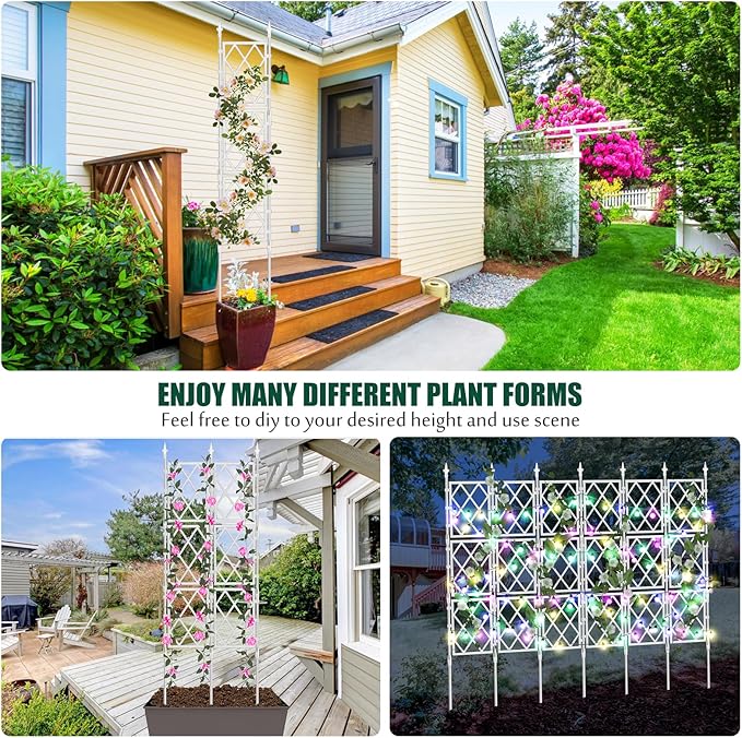 5.25FT Trellis for Climbing Plants Outdoor, Garden Wall White Trellis with Ties, Plastic Coated Metal Pipe Support Tall Plant Fence for Ivy Vines Rose Flower