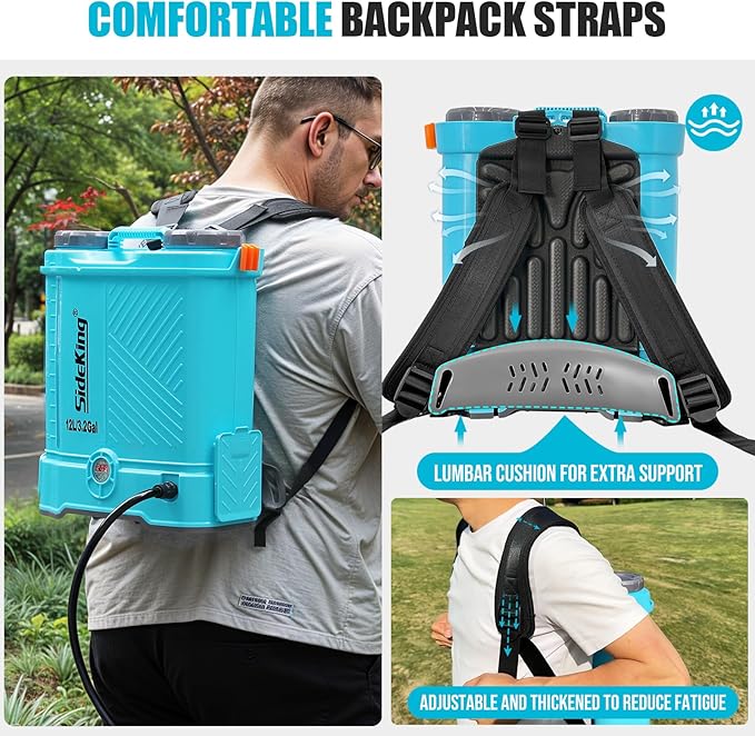 Battery Powered Backpack Sprayer 3.2 Gallon, 0-80 PSI Adjustable Pressure Sprayer Compatible with 18V Battery, Electric Sprayer with Wand, 5 Nozzles, 2.0Ah Battery&Charger Included