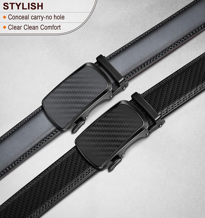 BULLIANT Men's Ratchet Belt 2 Pack-Click Leather Belt Adjustable for Men Gift 1 3/8-Cut for Perfect Fit