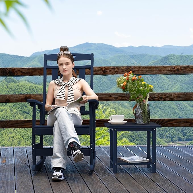 nevilywood Adirondack Square Side Table - 18.4" Large Panel HDPE Outdoor End Table - Weatherproof, Rustproof & Low Maintenance for Patio, Lawn, Pool, Indoor Use (Navy Blue)