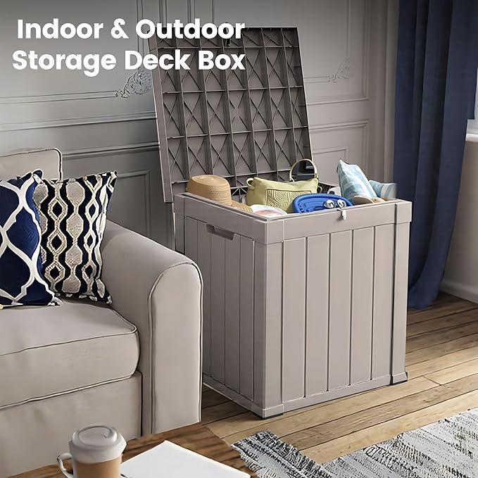50 Gallon Storage Box, Waterproof Deck Box for Indoor & Outdoor Use, Lockable Pool Storage Bin for Package Delivery, Outdoor Bench for Patio Cushions, Garden Tools, Backyard, Grey