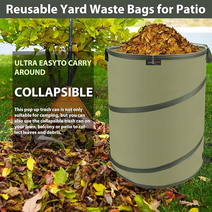 YUDI & GARDEN 45 Gallon Collapsible Garden Bag｜Collapsible Trash Can｜Camping Trash Can, Use for Gardening Cleanup or Party Waste and Outdoor Activities