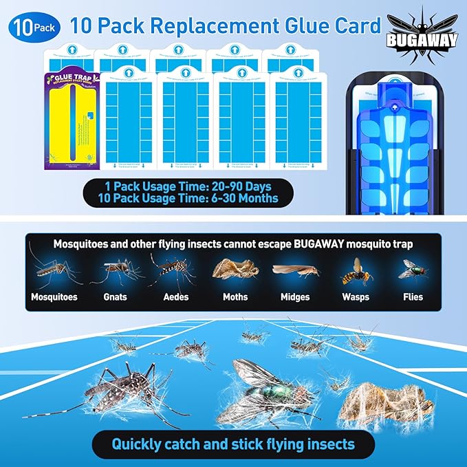 Fly Trap Indoor, Plug in Fruit Fly Traps for Indoors with 9w Night UV Light, Flying Insect Trap for Mosquito, Gnats, Moths, 10 Sticky Refills Catcher Bug Zapper Killer for House/Office