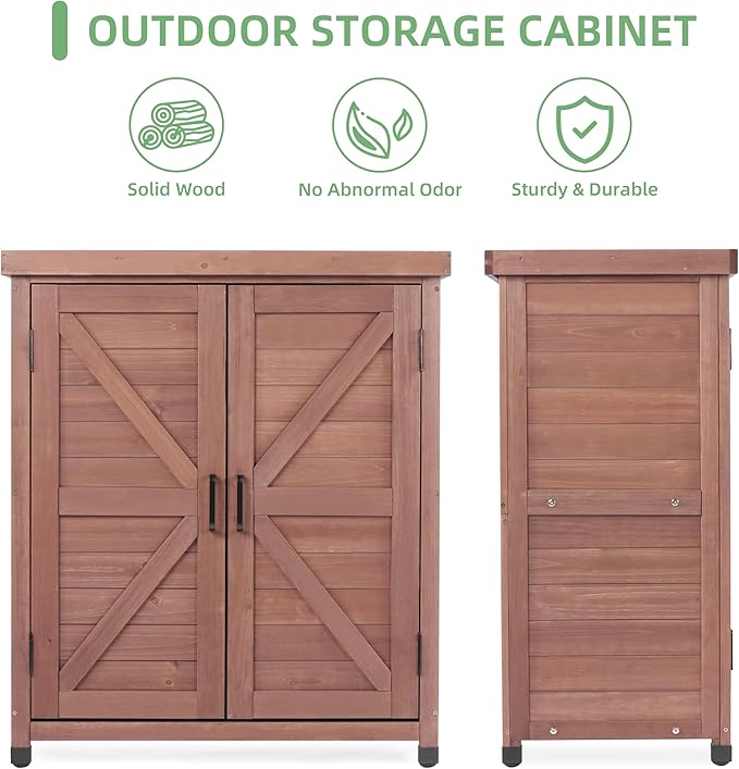 Potting Bench with Storage Cabinet and Metal Table Top for Outdoor Patio, Garden Furniture Wood Workstation (Farmhouse Brown, 31x17x36)