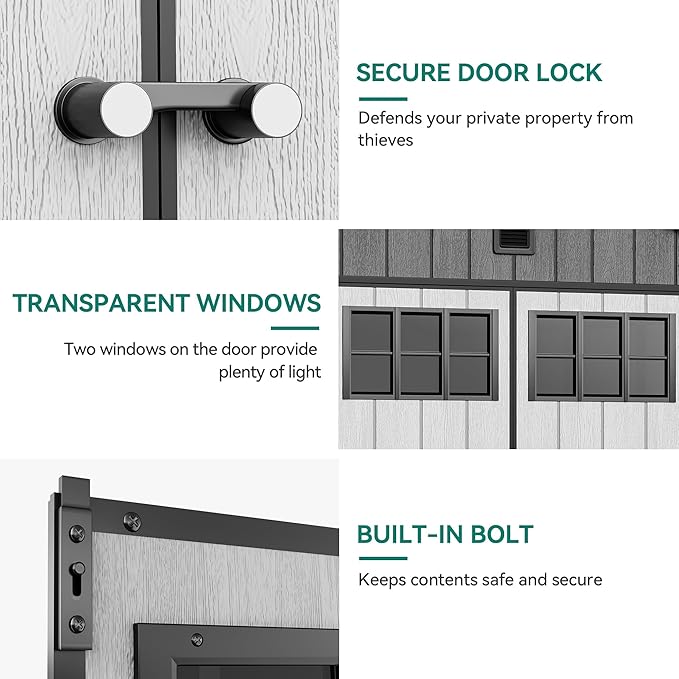 YITAHOME 8x10 FT Outdoor Storage Shed with Floor, Plastic Garden Shed for Bikes, Tools, and Pool Supplies, Outdoor Resin Shed with Lockable Doors, Windows, and Vents for Patio, Lawn, Backyard, Black