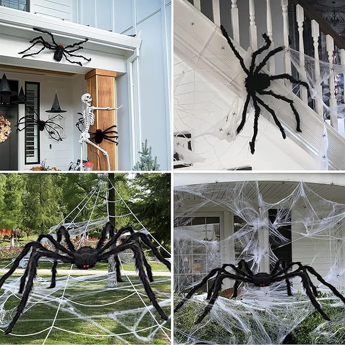 276" Halloween Spider Web 59" Giant Spider Decorations 20 Fake Spiders with Triangular Huge Spiders Web for Yard Lawn Garden Patio Scary Outside Decor-Indoor Haunted House Prop Party Halloween Décor