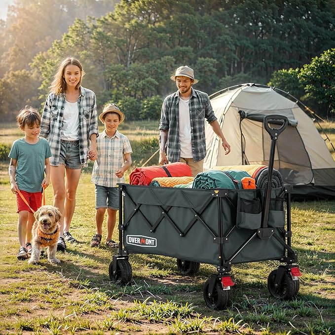 Overmont Ultra-Compact Collapsible Wagon Cart - 200L Portable Folding Wagon with All-Terrain Wheels Utility for Beach, Grocery Shopping, Camping, and Gardening – 330lbs Load Capacity Grey