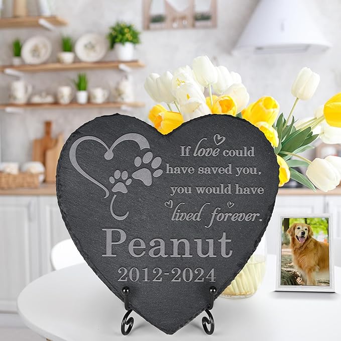 Pet Memorial Stone Pet Garden Statue - Pet Memorial Gifts - Pet Tombstone - Pet Loss Gift - Loss of Pet Stone - Heart