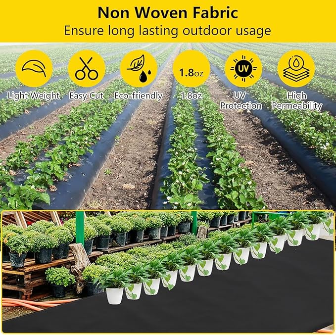 4ft x 100ft Weed Barrier Landscape Fabric 1.8oz, Premium Non-Woven Ground Cover Weed Block Gardening Mat, Easy Setup, Superior Weed Control, for Erosion Control, Weed Block, Ground Cover