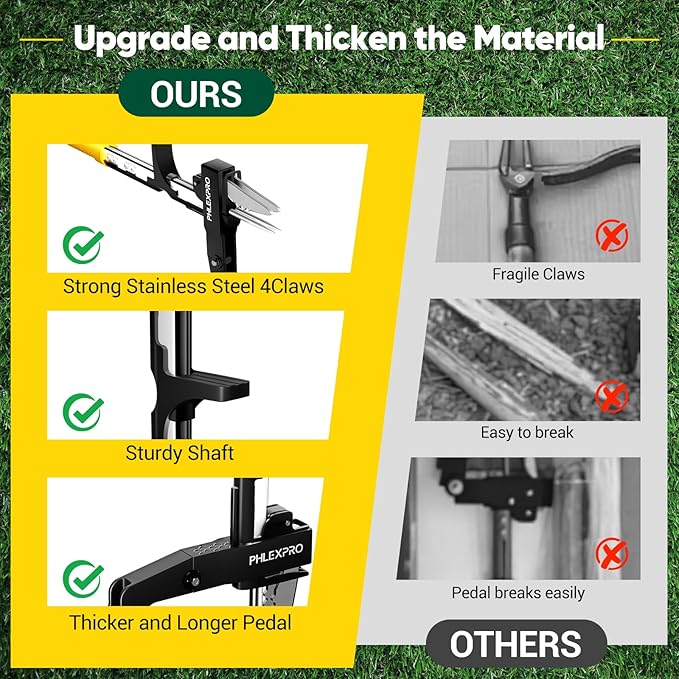 4-Claw Stand Up Weed Puller Tool, Gardening Hand Weeding Tool with 39.3" Long Ergonomic Handle with Easy-Eject Mechanism-Yellow