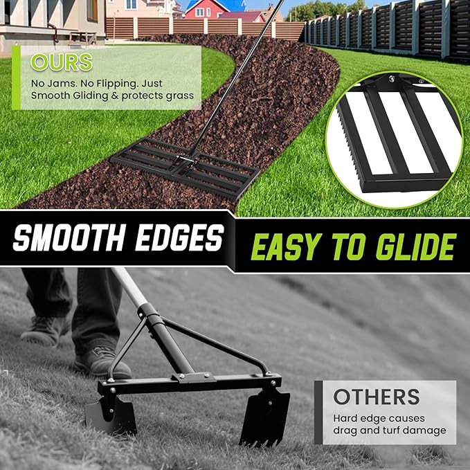 Lawn Leveling Rake with Teeth,Yard Ground Leveler 30”x10” Heavy Duty Leveler,Anti Flipping Smooth Edge,16-77" Adjustable, for Sand,top Soil Dressing,Yard Landscape,Ground Soil, Dirt,Grass