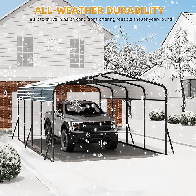 12x20 Ft Carport, Metal Carport with Galvanized Steel Roof and Reinforced Base, Heavy Duty Garage Car Shelter Shade, Outdoor Car Port Canopy for SUV, Truck, Boats