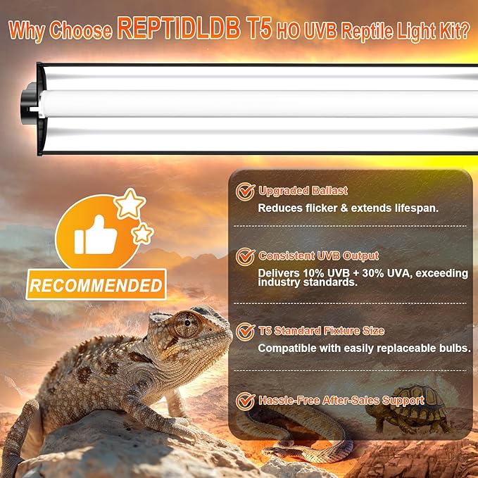 39W T5 10.0 UVB Reptile Light Fixture – 34” Linear UVA/UVB Lamp with High Output for Bearded Dragons, Tortoises & Lizards, Perfect for Desert & Tropical Terrariums