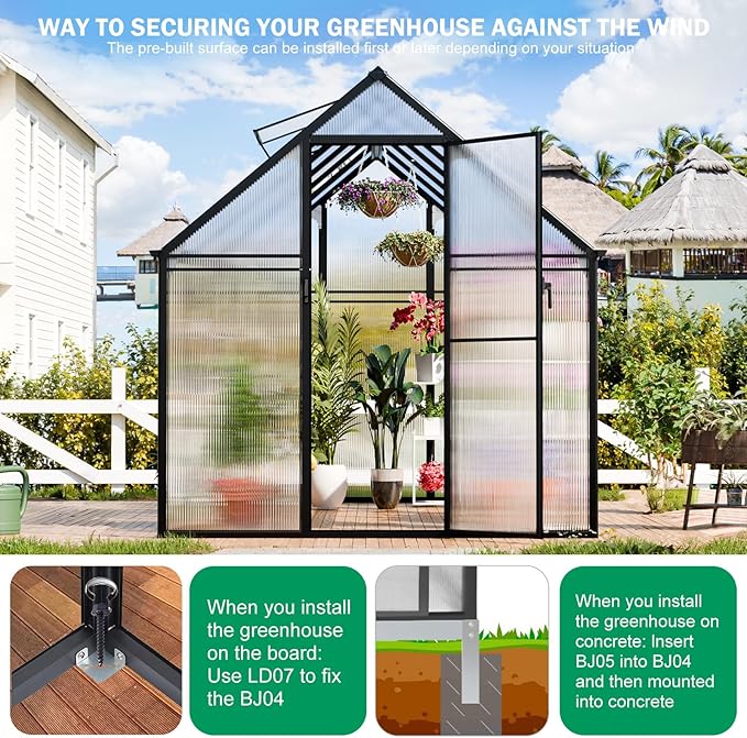 CDCASA 12x6 FT Greenhouse for Outdoors, Easy Assembly Thicker Aluminum Heavy Duty Polycarbonate Greenhouses Kit w/2 Window, Swing Door, Walk-in Green House for Outsides, Sunroom, Backyard, Garden