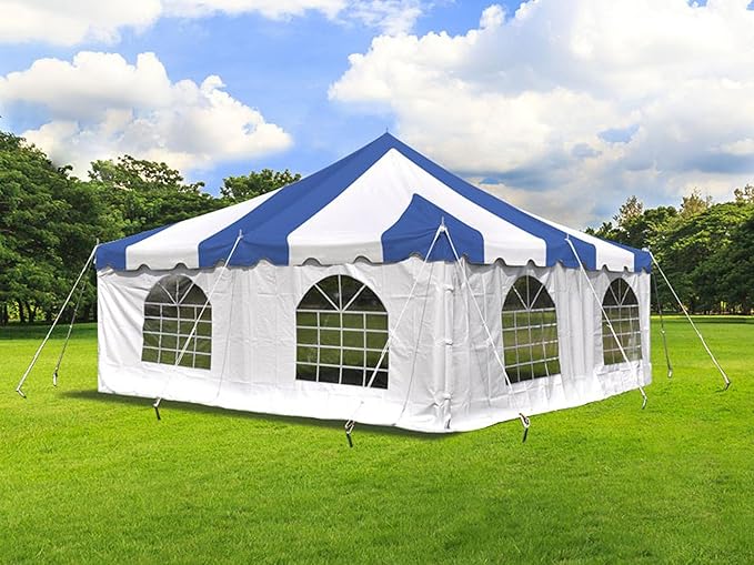 Party Tents Direct 20'x 20' Weekender Canopy Pole Tent with Sidewalls - Easy Up Canopy Tent with 80 Person Capacity - Outdoor Canopies for Parties, Weddings, and Events (Blue/White)